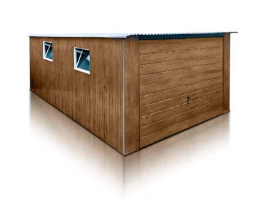 Garaż blaszany pojedynczy 3x5 m drewnopodobny - Dach jednospadowy, Brama uchylna