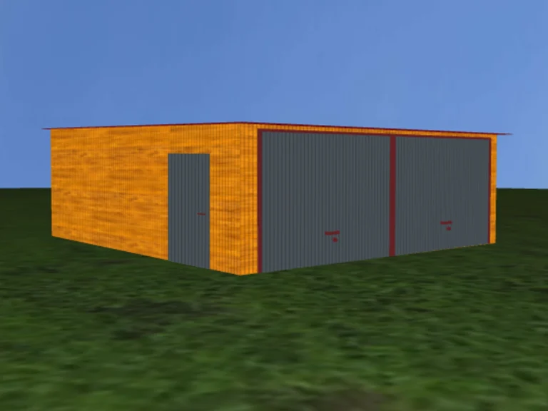 Garaż blaszany dwustanowiskowy 6.50×7.00 m – Dach jednospadowy Złoty dąb