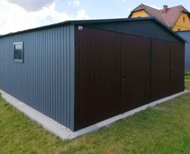Blaszak dwustanowiskowy 6x5m - Dach dwuspadowy, Brama dwuskrzydłowa, Grafit