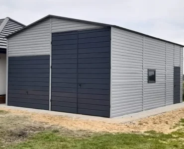 Hala stalowa 6x8 m - Dach dwuspadowy, Bramy dwuskrzydłowa i uchylna, Aluminium