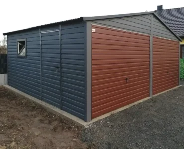 Garaż podwójny 6x5 m - Dach dwuspadowy, Brama uchylna, Grafit