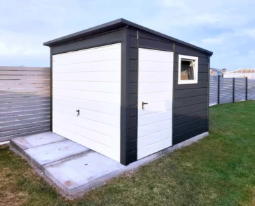 Garaż blaszany blaszak 3x3 - Dach jednospadowy, Brama uchylna, Grafit