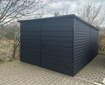 Garaże pojedyncze 13 Garaż blaszany jednostanowiskowy 3x5 m - Dach jednospadowy, Brama dwuskrzydłowa, Grafit