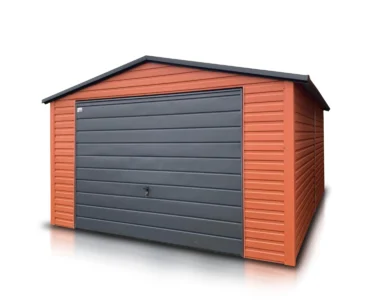 Garaże pojedyncze 14 Garaż blaszany pojedynczy 4x5m jasny brąz - Dach dwuspadowy, Brama uchylna