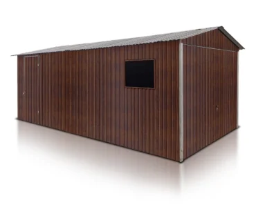 Garaż jednostanowiskowy 3x5 m - Dach dwuspadowy, Brama uchylna, Drewnopodobny