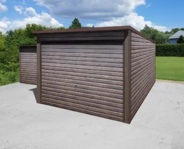 Garaż pojedynczy 3x5 m - Dach jednospadowy, Brama uchylna, Drewnopodobny