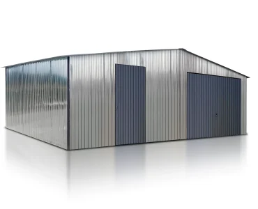 Garaż blaszany 7x5 m – Dach dwuspadowy, Brama uchylna, Ocynk