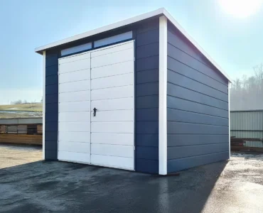 Garaż blaszany 3x3 m - Dach jednospadowy, Brama dwuskrzydłowa, Grafit