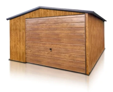 Garaż jednostanowiskowy 4x5 m - Dach dwuspadowy, Brama uchylna, Drewnopodobny