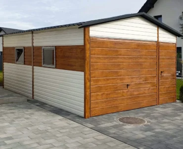 Garaże pojedyncze 21 Garaż blaszany pojedynczy 4x6 m - Dach dwuspadowy, Brama uchylna, biały