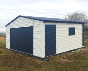 Garaż jednostanowiskowy 6x5m biały - Dach dwuspadowy, Brama segmentowa