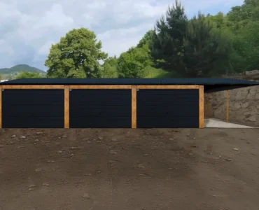 Garaż blaszany trzystanowiskowy 10.5x6m z wiatą 3m