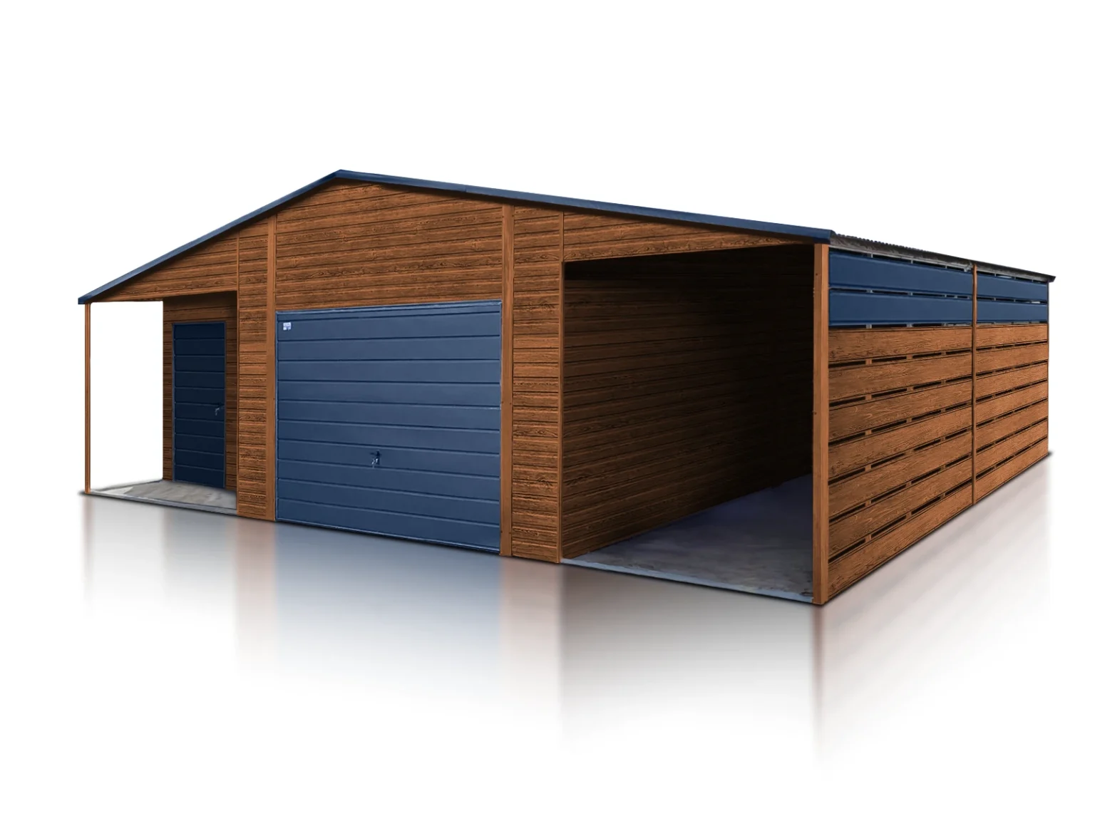 Konfigurator 3 Garaż drewnopodobny z wiatą i wnęką