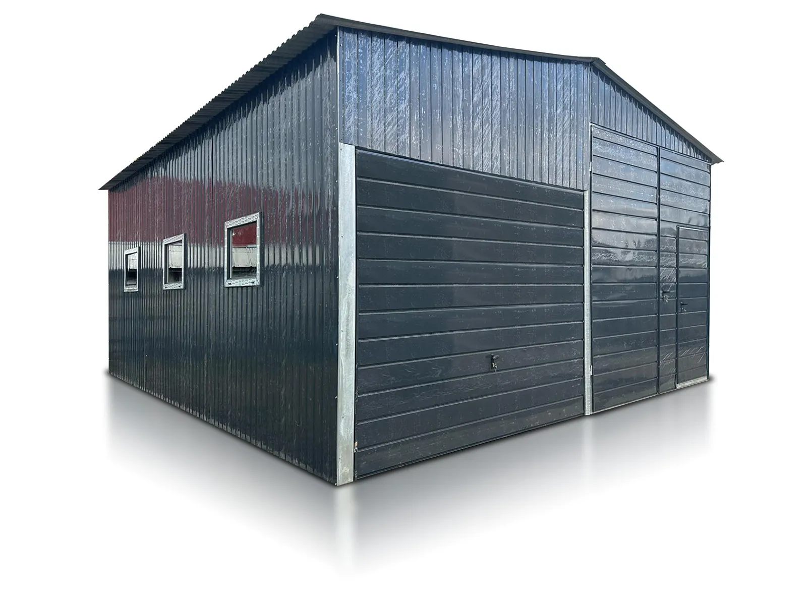 hala 6x8 m dach dwuspadowy brama uchylna grafit