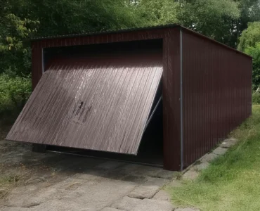 Garaże pojedyncze 3 Garaż blaszany jednostanowiskowy pojedynczy 4x5 m - Dach jednospadowy, Brama uchylna, Ciemny brąz