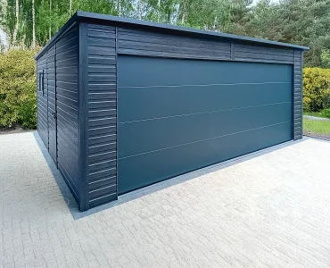 Garaż blaszany 6x5 m – Dach jednospadowy, Brama segmentowa, Grafit