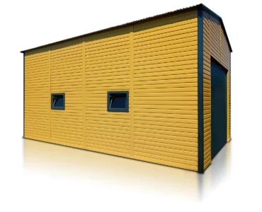 Hala blaszana 5x8 m - Dach dwuspadowy, Brama segmentowa, Piaskowy