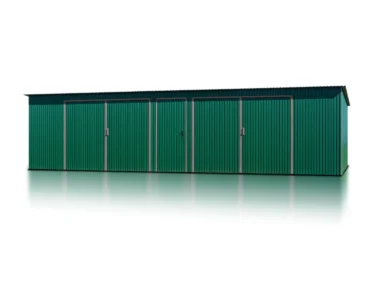 Garaż blaszany 10×6 m dwustanowiskowy – Dach jednospadowy, Bramy dwuskrzydłowa, Zielony