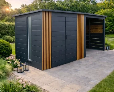 Domek narzędziowy 3x2 m z wiatą 2 m Grafit