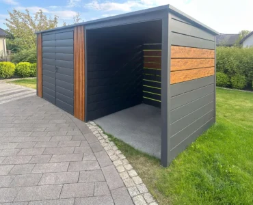 Domek narzędziowy 3x2 m z wiatą 2 m Grafit