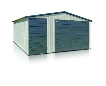 Garaż blaszany 4.5x5 m – Dach dwuspadowy, Brama uchylna, Biały