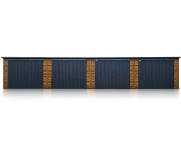 Garaż blaszany 14x6 m – Dach jednospadowy, Brama uchylna, Drewnopodobny