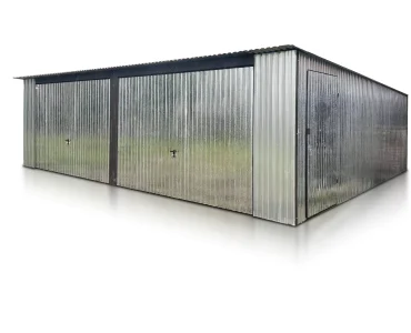 Garaż blaszany dwustanowiskowy 7x5 m – Dach jednospadowy, Brama uchylna, Ocynk