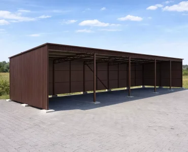 Wiata stalowa 25x5 m Dach jednospadowy Ciemny brąz