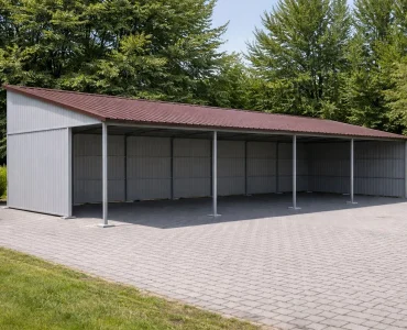 Wiata stalowa 20x6 m Dach dwuspadowy Grafit