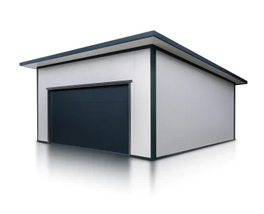 Garaż z płyty warstwowej 6x6 m – Biały, Brama segmentowa grafit