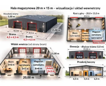 Hala przemysłowa 15x20 m Dach dwuspadowy Grafit
