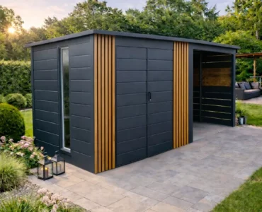 Domek narzędziowy 3x2 m z wiatą 2 m Grafit