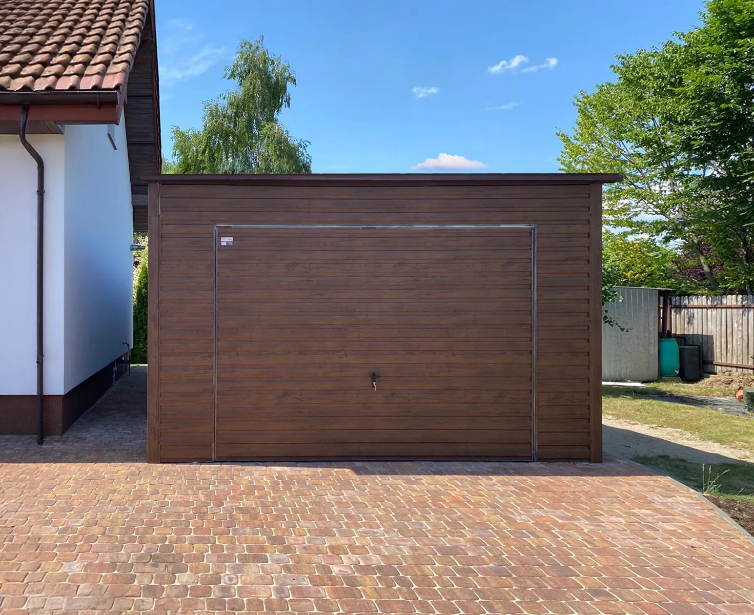 garaże blaszane Sejny drewnopodobny jednospadowy dach