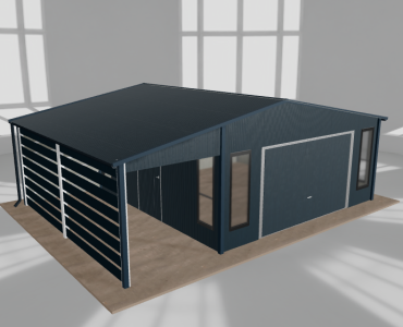 Garaż blaszany 5x5m z pomieszczeniem gospodarczym i wiatą Grafit