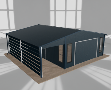 Garaż blaszany 5x6m z pomieszczeniem gospodarczym i wiatą Grafit