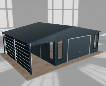 Garaż blaszany 5.5x5m z pomieszczeniem gospodarczym i wiatą Grafit