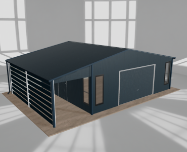 Garaż blaszany 6.5x5.5m z pomieszczeniem gospodarczym i wiatą Grafit