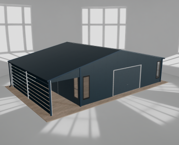 Garaż blaszany 8.5x6.5m z pomieszczeniem gospodarczym i wiatą Grafit