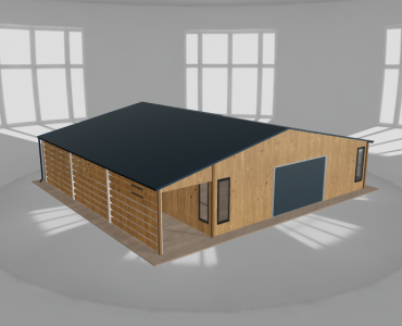 Garaż blaszany 8.5x9.5m z pomieszczeniem gospodarczym i wiatą Jasny orzech