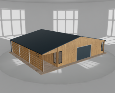 Garaż blaszany 9.5x9.5m z pomieszczeniem gospodarczym i wiatą Jasny orzech