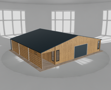 Garaż blaszany 10x10m z pomieszczeniem gospodarczym i wiatą Jasny orzech
