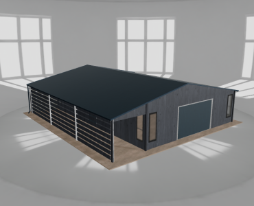 Garaż blaszany 7.5x10m z pomieszczeniem gospodarczym i wiatą Grafit drewno