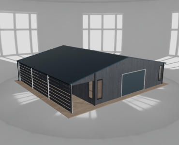 Garaż blaszany 8.5x9.5m z pomieszczeniem gospodarczym i wiatą Grafit drewno