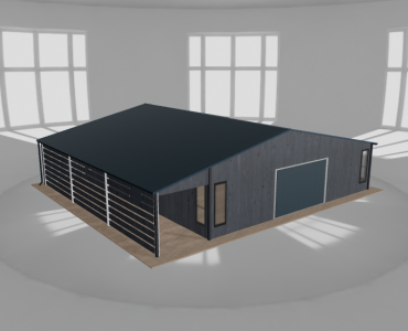 Garaż blaszany 9x9.5m z pomieszczeniem gospodarczym i wiatą Grafit drewno
