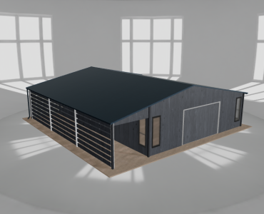 Garaż blaszany 7.5x9.5m z pomieszczeniem gospodarczym i wiatą Grafit drewno