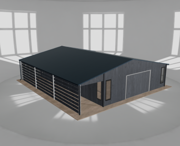 Garaż blaszany 7.5x10m z pomieszczeniem gospodarczym i wiatą Grafit drewno