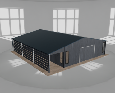 Garaż blaszany 8x10m z pomieszczeniem gospodarczym i wiatą Grafit drewno