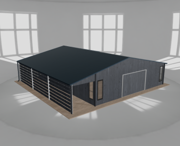 Garaż blaszany 8.5x9.5m z pomieszczeniem gospodarczym i wiatą Grafit drewno