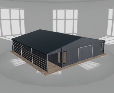 Garaż blaszany 8.5x10m z pomieszczeniem gospodarczym i wiatą Grafit drewno