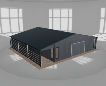 Garaż blaszany 9x9.5m z pomieszczeniem gospodarczym i wiatą Grafit drewno